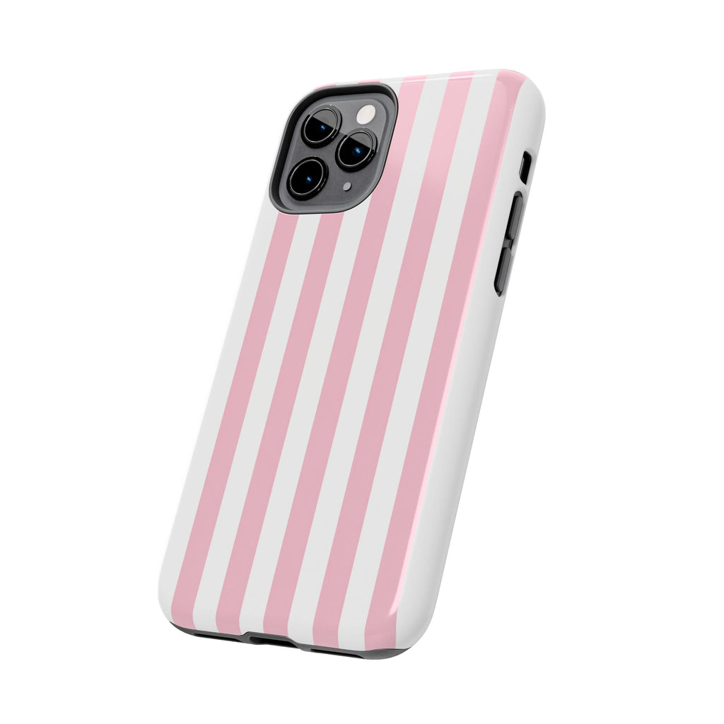 Pink Blush Striped Tough Phone Case | Soft Pink & White Preppy iPhone Case