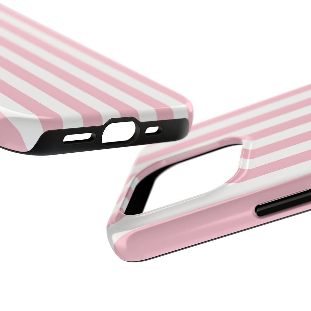 Pink Blush Striped Tough Phone Case | Soft Pink & White Preppy iPhone Case