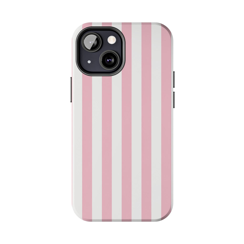 Pink Blush Striped Tough Phone Case | Soft Pink & White Preppy iPhone Case