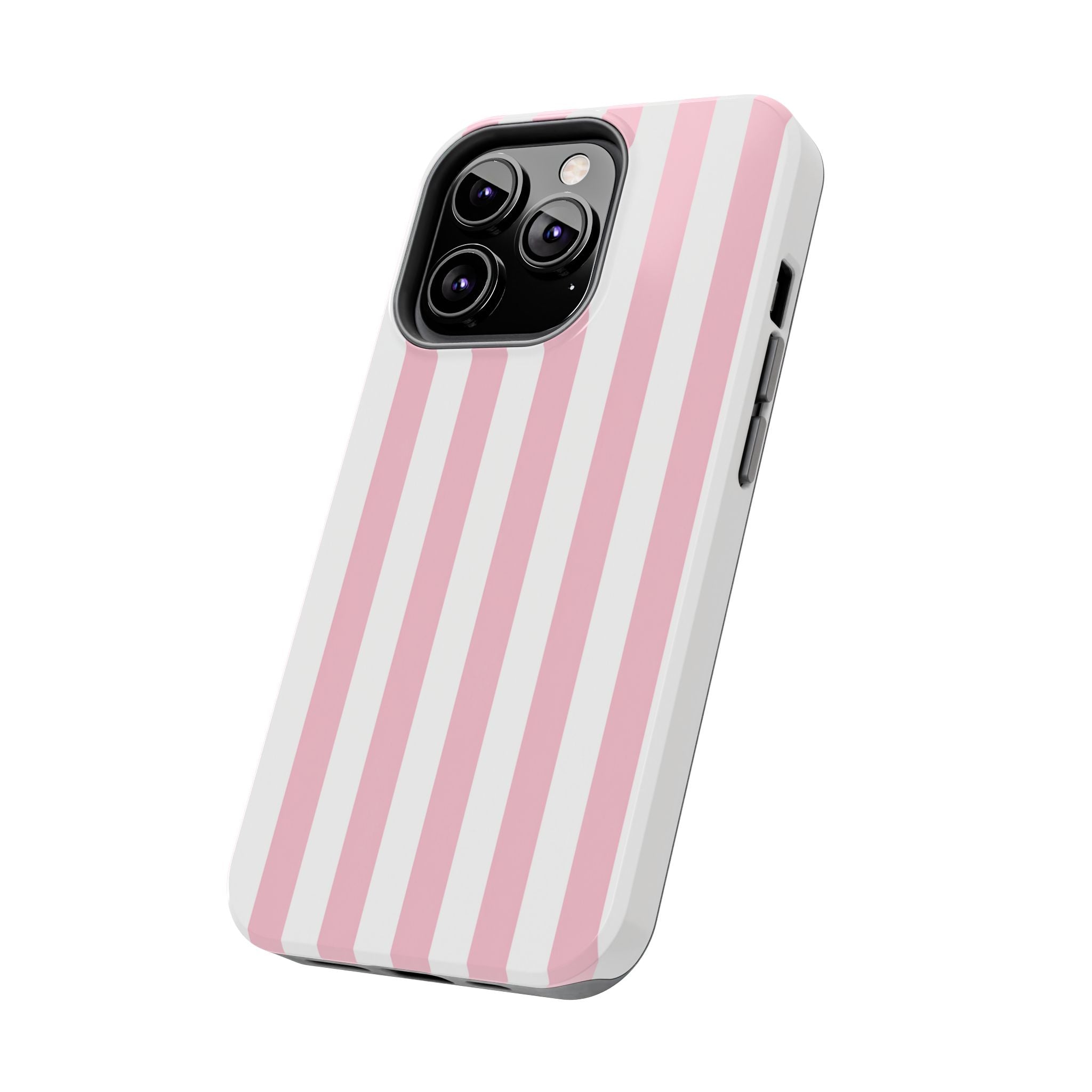 Pink Blush Striped Tough Phone Case | Soft Pink & White Preppy iPhone Case