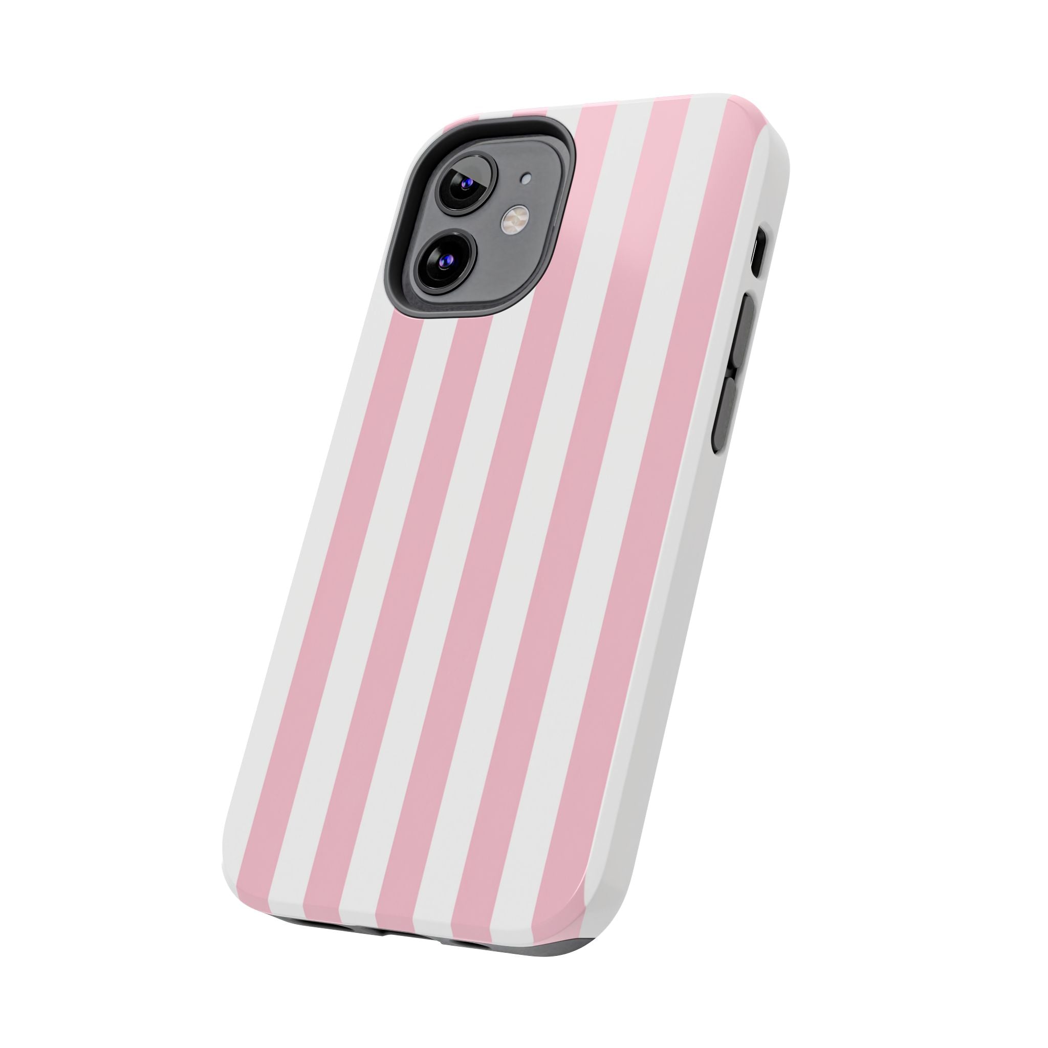 Pink Blush Striped Tough Phone Case | Soft Pink & White Preppy iPhone Case