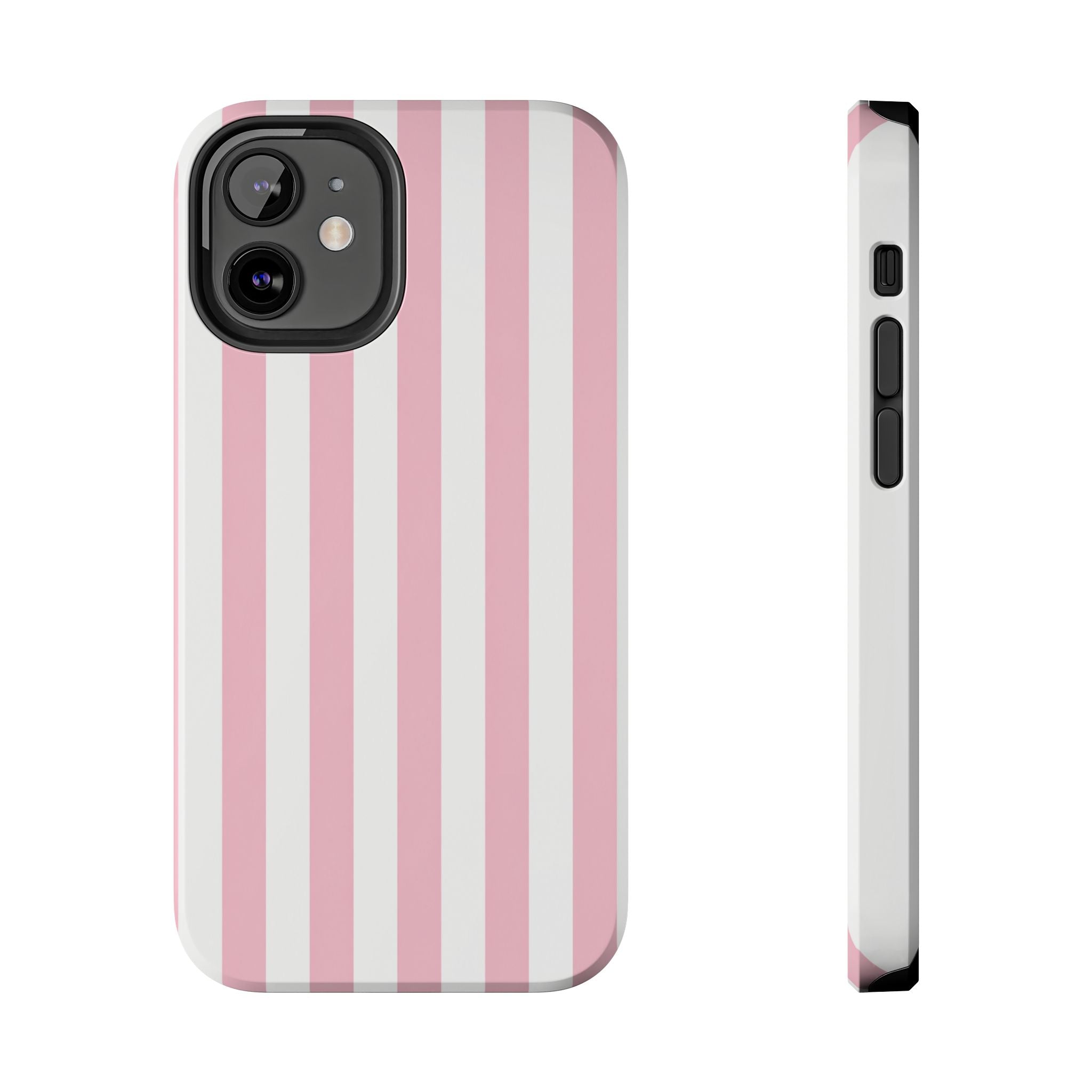 Pink Blush Striped Tough Phone Case | Soft Pink & White Preppy iPhone Case