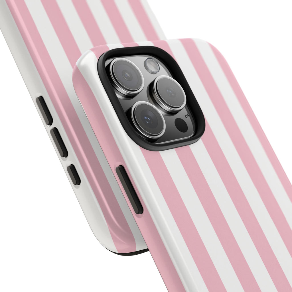 Pink Blush Striped Tough Phone Case | Soft Pink & White Preppy iPhone Case