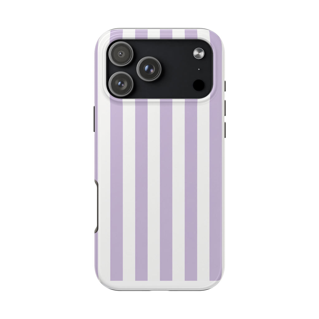 Lavender Mist Striped Tough Phone Case | Soft Purple & White Preppy iPhone Case