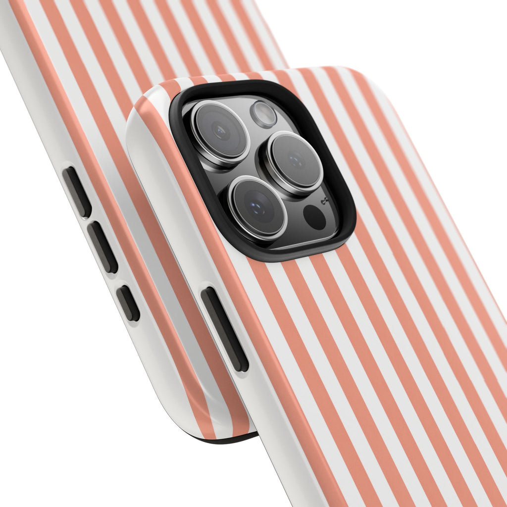 Coral Reef Striped Tough Phone Case | Coral & White Coastal iPhone Case