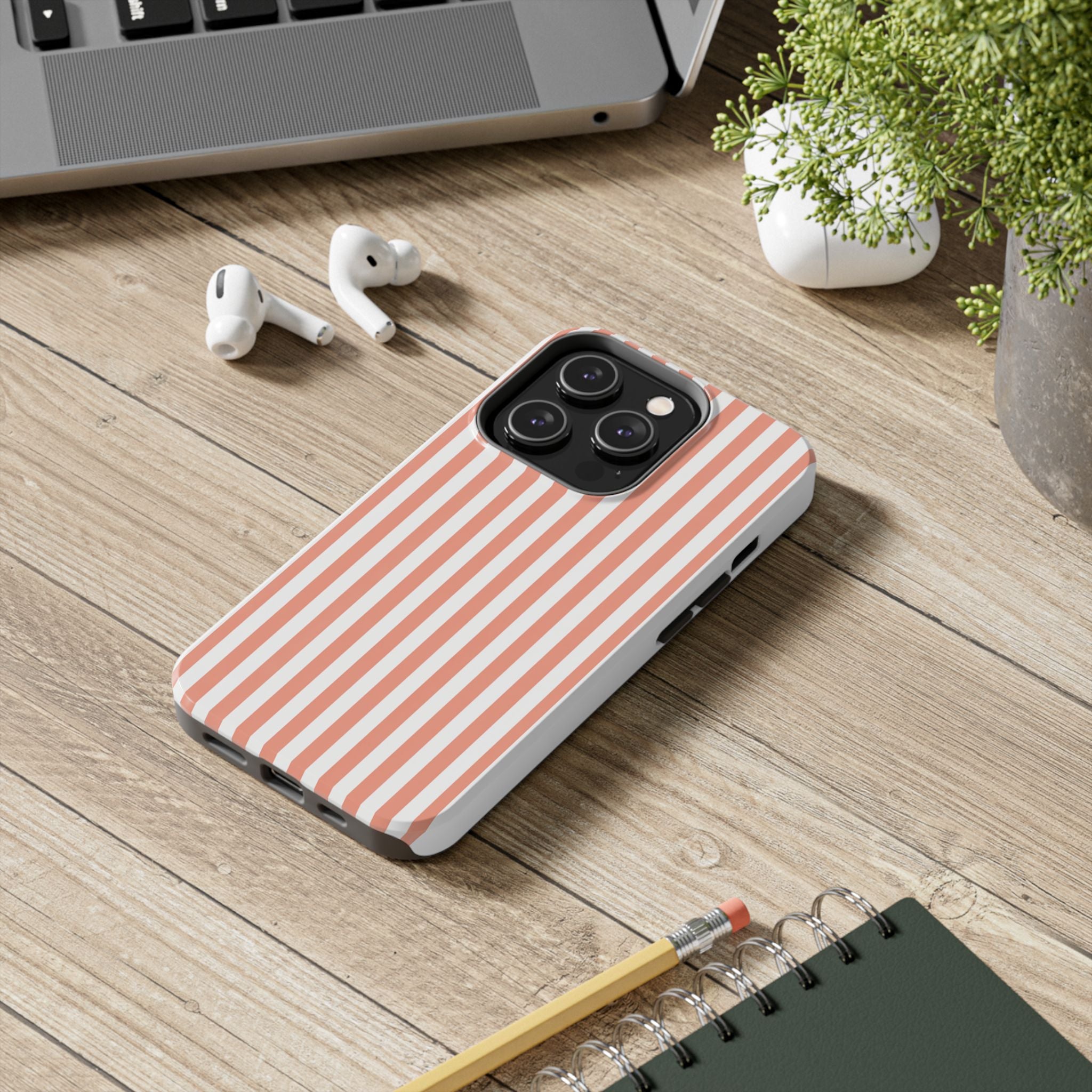 Coral Reef Striped Tough Phone Case | Coral & White Coastal iPhone Case