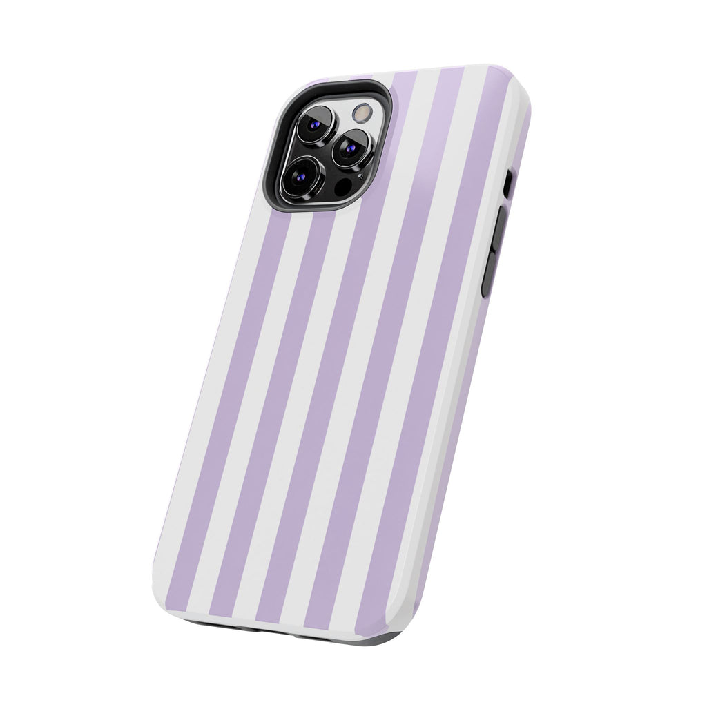 Lavender Mist Striped Tough Phone Case | Soft Purple & White Preppy iPhone Case