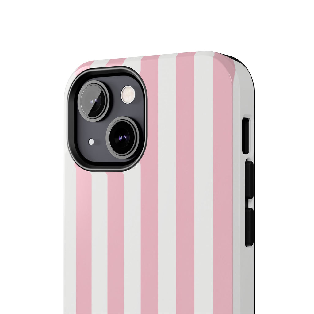 Pink Blush Striped Tough Phone Case | Soft Pink & White Preppy iPhone Case