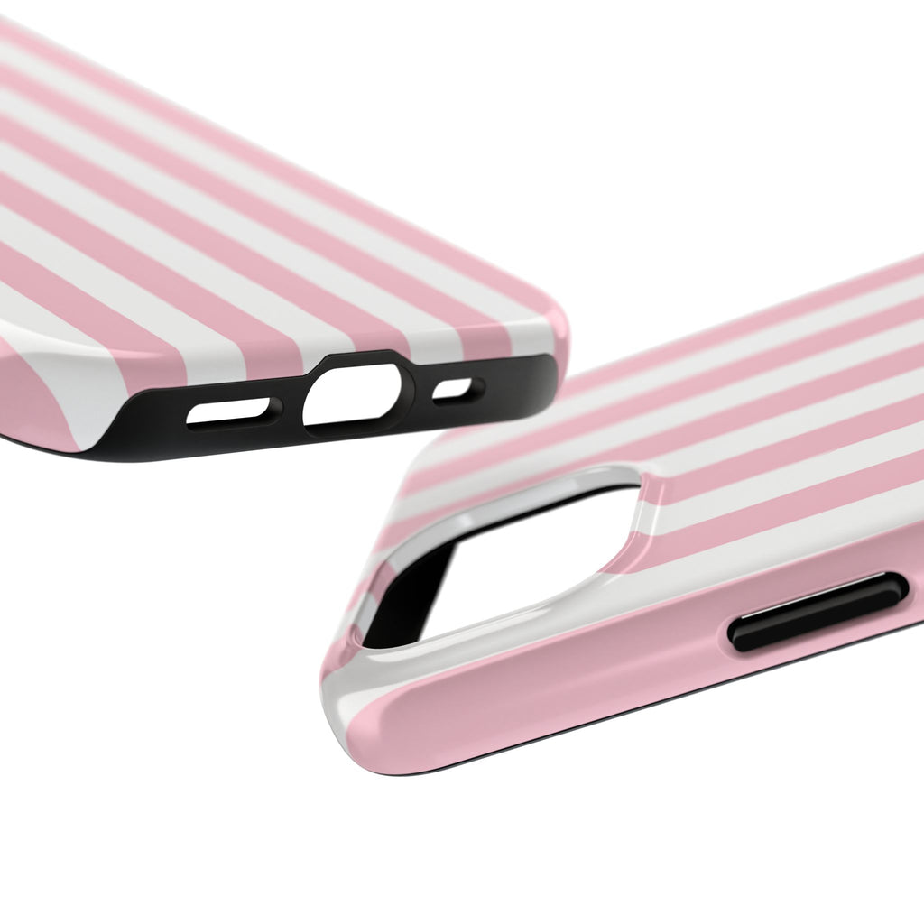 Pink Blush Striped Tough Phone Case | Soft Pink & White Preppy iPhone Case