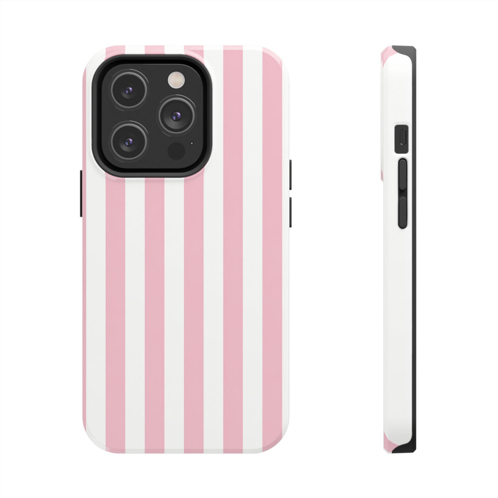 Pink Blush Striped Tough Phone Case | Soft Pink & White Preppy iPhone Case
