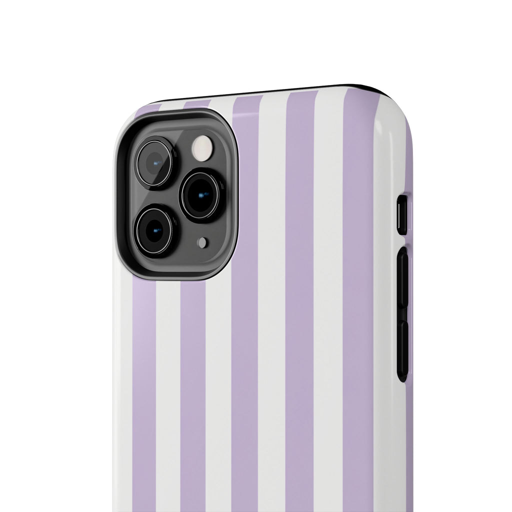 Lavender Mist Striped Tough Phone Case | Soft Purple & White Preppy iPhone Case