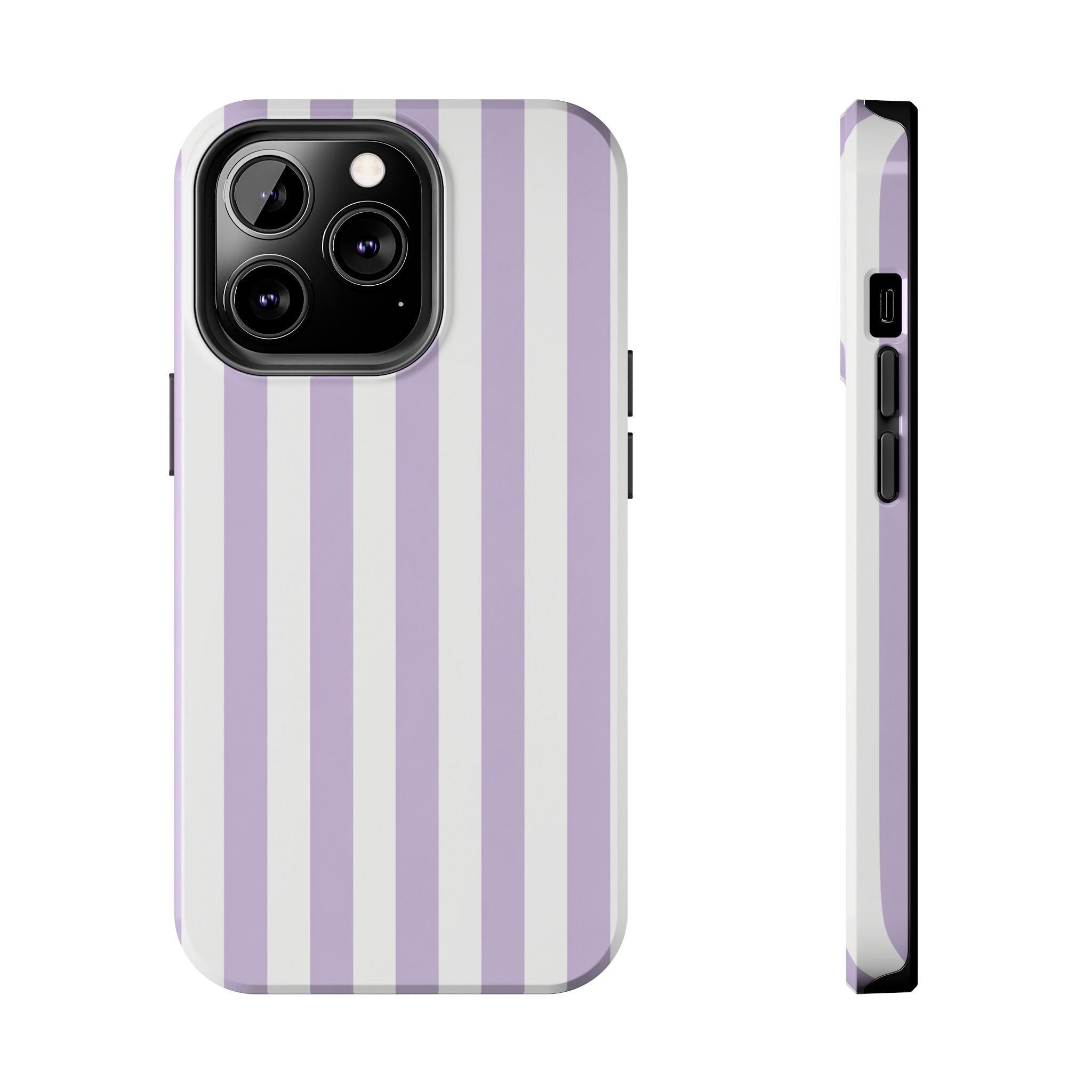 Lavender Mist Striped Tough Phone Case | Soft Purple & White Preppy iPhone Case