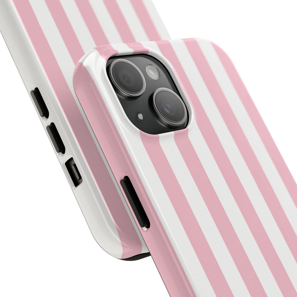 Pink Blush Striped Tough Phone Case | Soft Pink & White Preppy iPhone Case