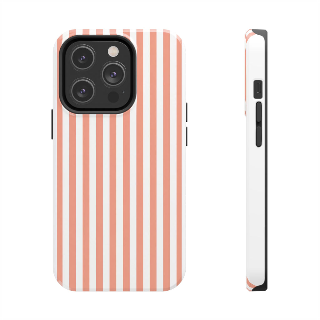Coral Reef Striped Tough Phone Case | Coral & White Coastal iPhone Case