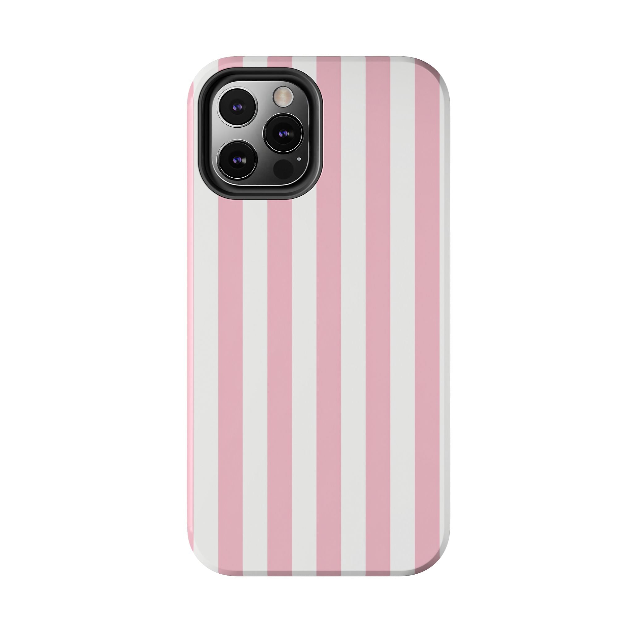 Pink Blush Striped Tough Phone Case | Soft Pink & White Preppy iPhone Case