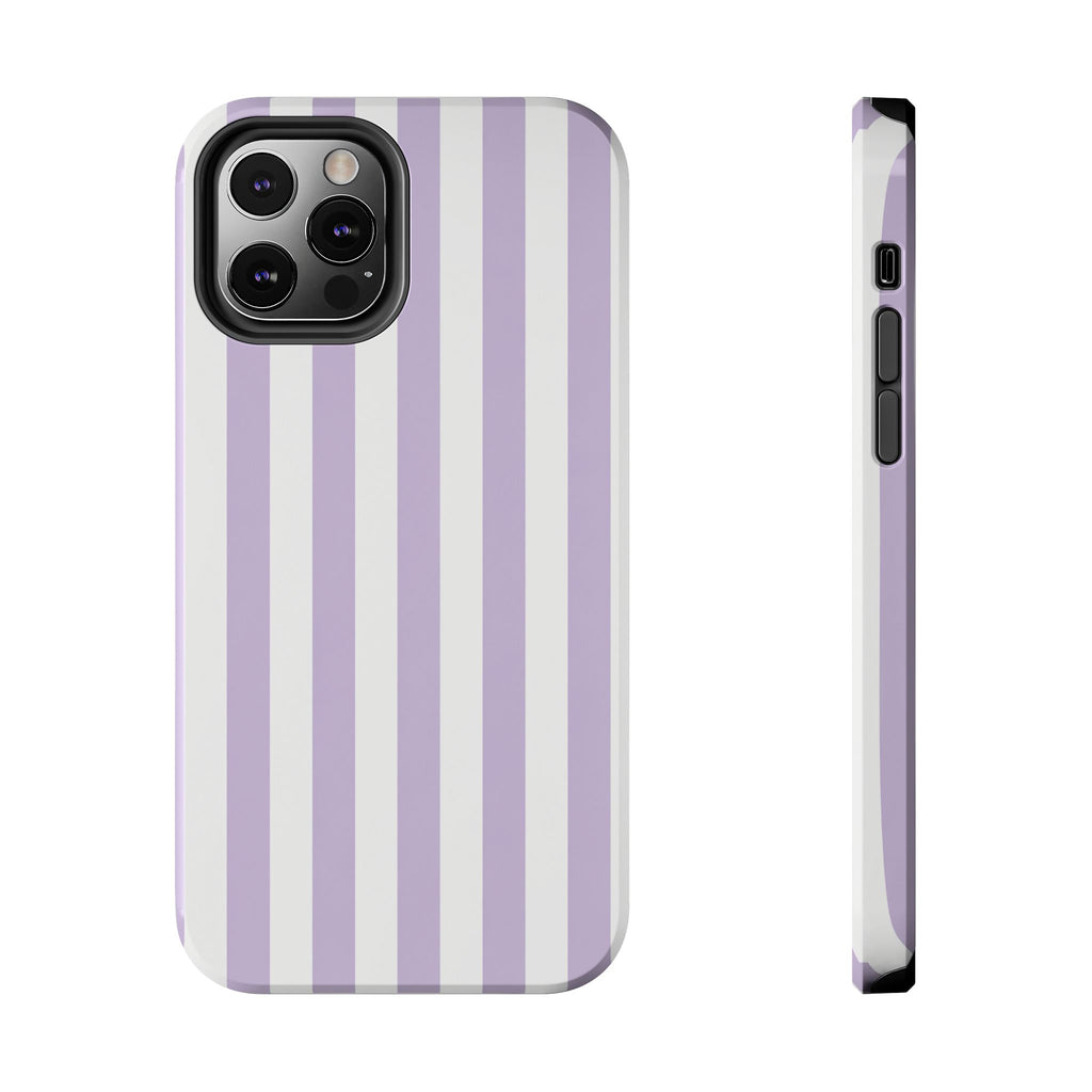 Lavender Mist Striped Tough Phone Case | Soft Purple & White Preppy iPhone Case
