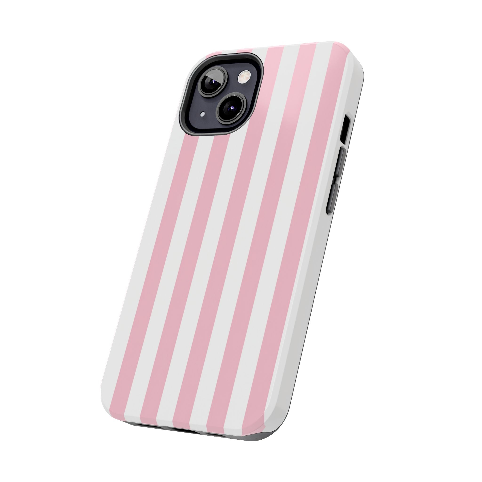Pink Blush Striped Tough Phone Case | Soft Pink & White Preppy iPhone Case