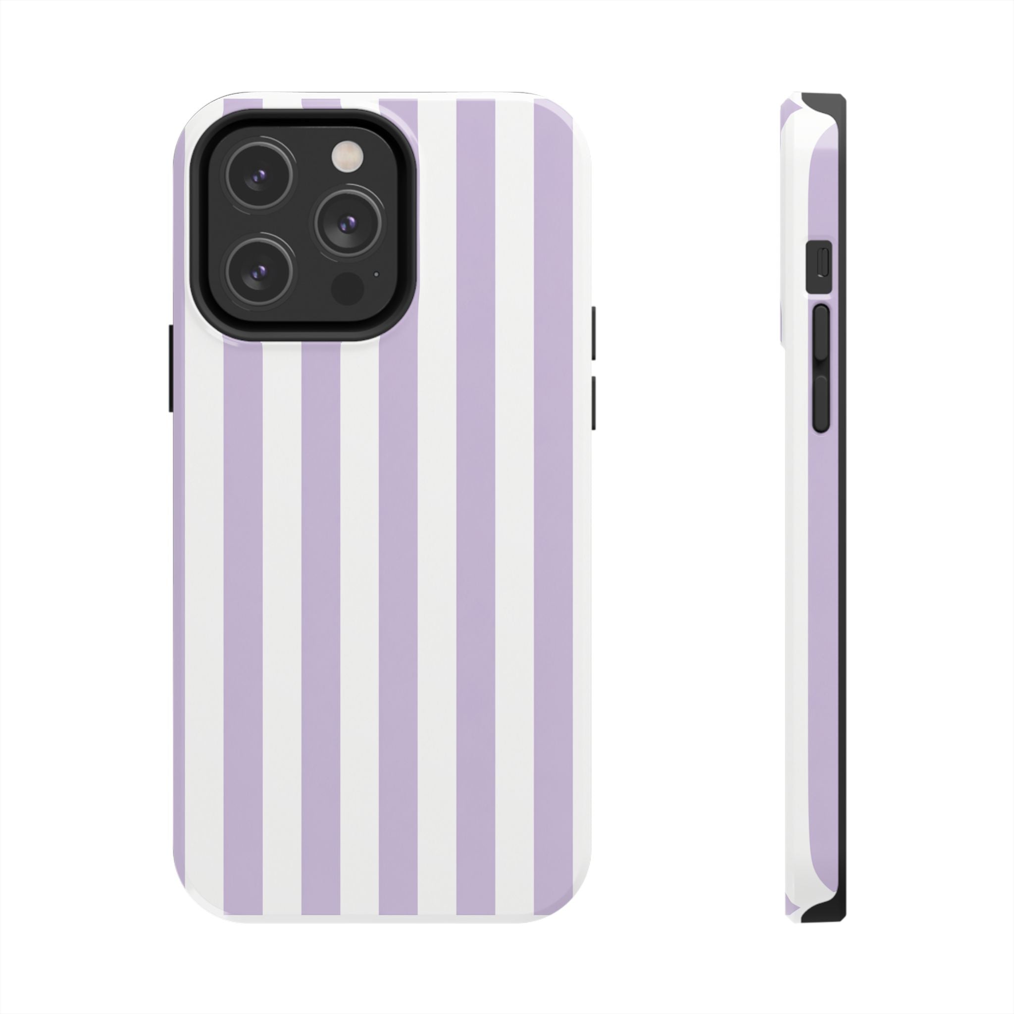 Lavender Mist Striped Tough Phone Case | Soft Purple & White Preppy iPhone Case