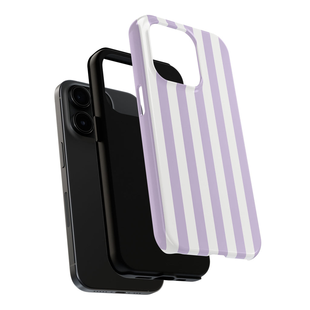 Lavender Mist Striped Tough Phone Case | Soft Purple & White Preppy iPhone Case