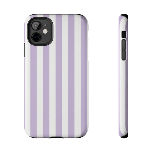 Lavender Mist Striped Tough Phone Case | Soft Purple & White Preppy iPhone Case