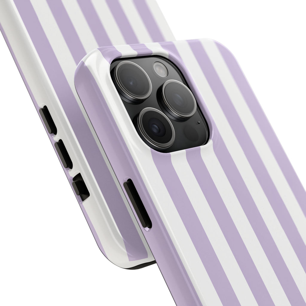 Lavender Mist Striped Tough Phone Case | Soft Purple & White Preppy iPhone Case