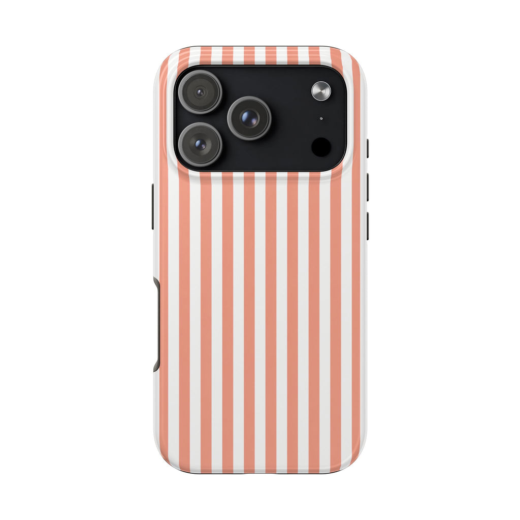 Coral Reef Striped Tough Phone Case | Coral & White Coastal iPhone Case