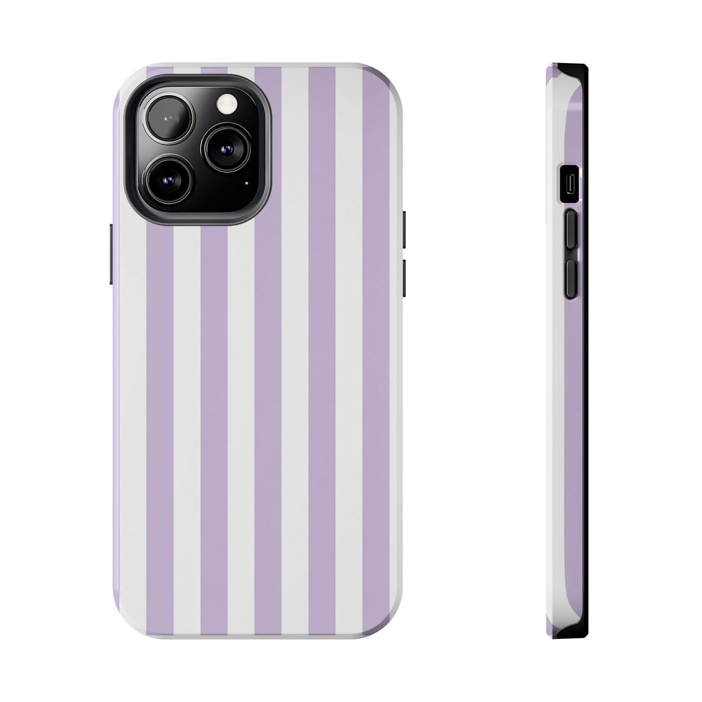 Lavender Mist Striped Tough Phone Case | Soft Purple & White Preppy iPhone Case