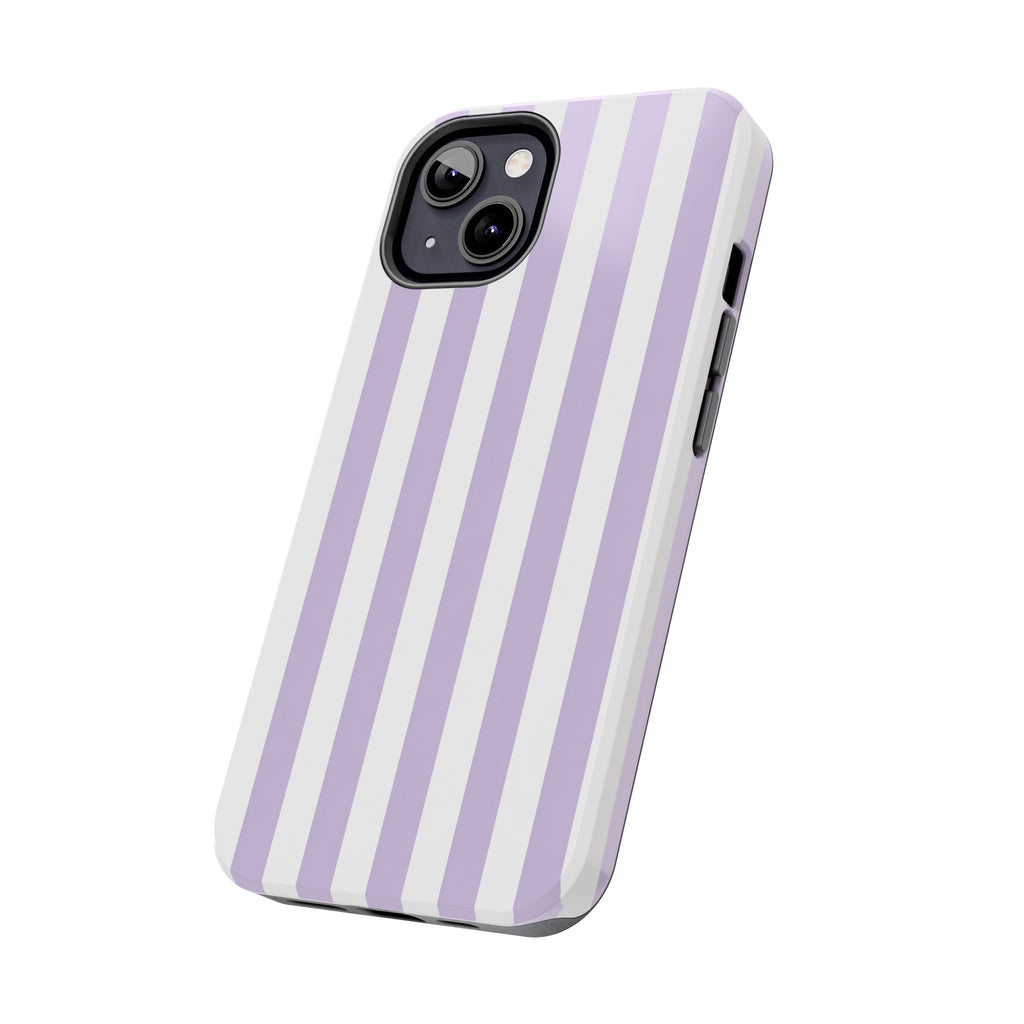Lavender Mist Striped Tough Phone Case | Soft Purple & White Preppy iPhone Case