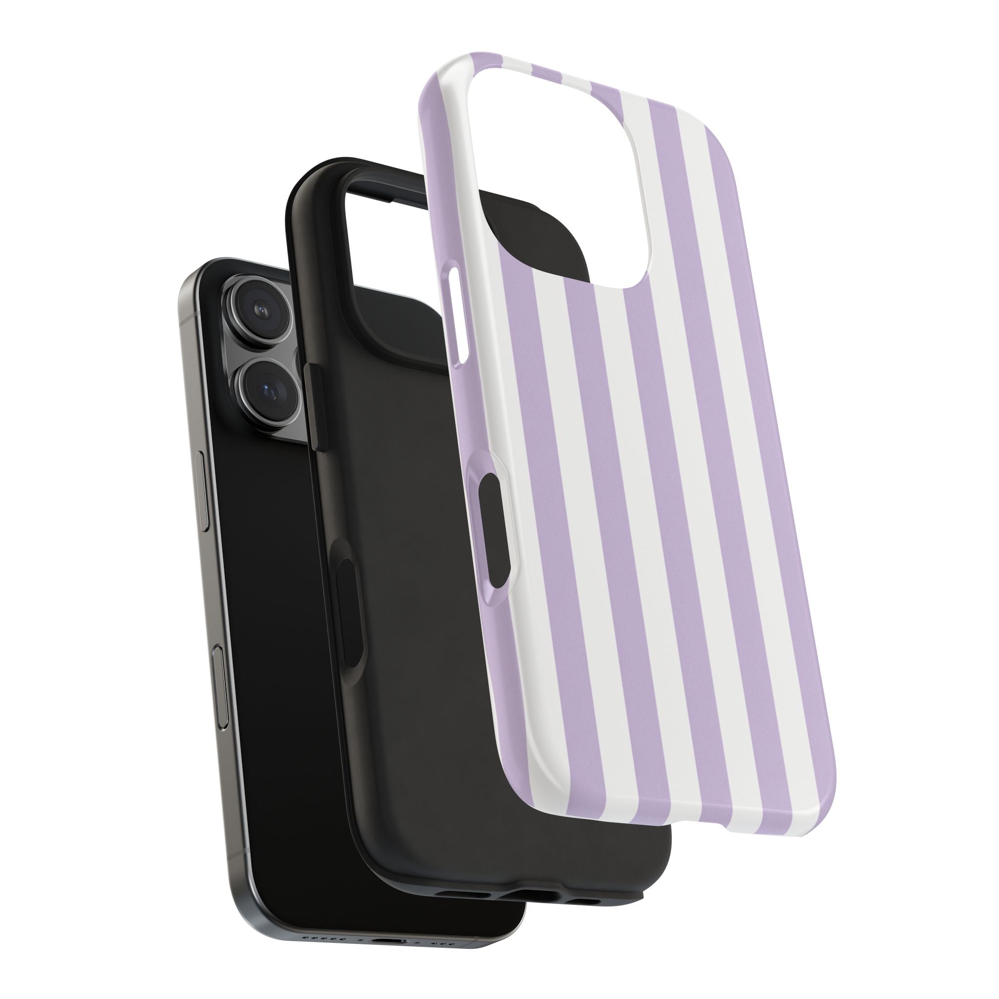 Lavender Mist Striped Tough Phone Case | Soft Purple & White Preppy iPhone Case