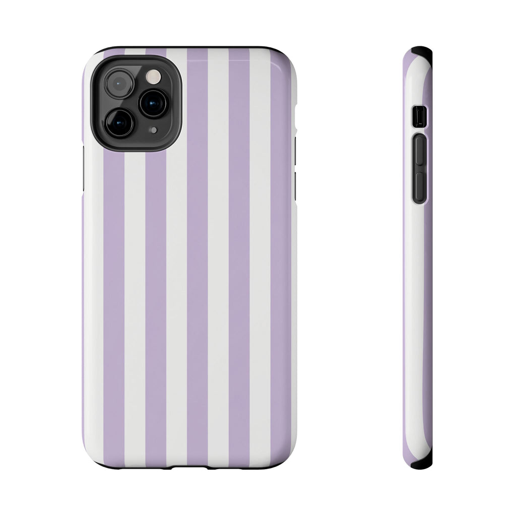 Lavender Mist Striped Tough Phone Case | Soft Purple & White Preppy iPhone Case