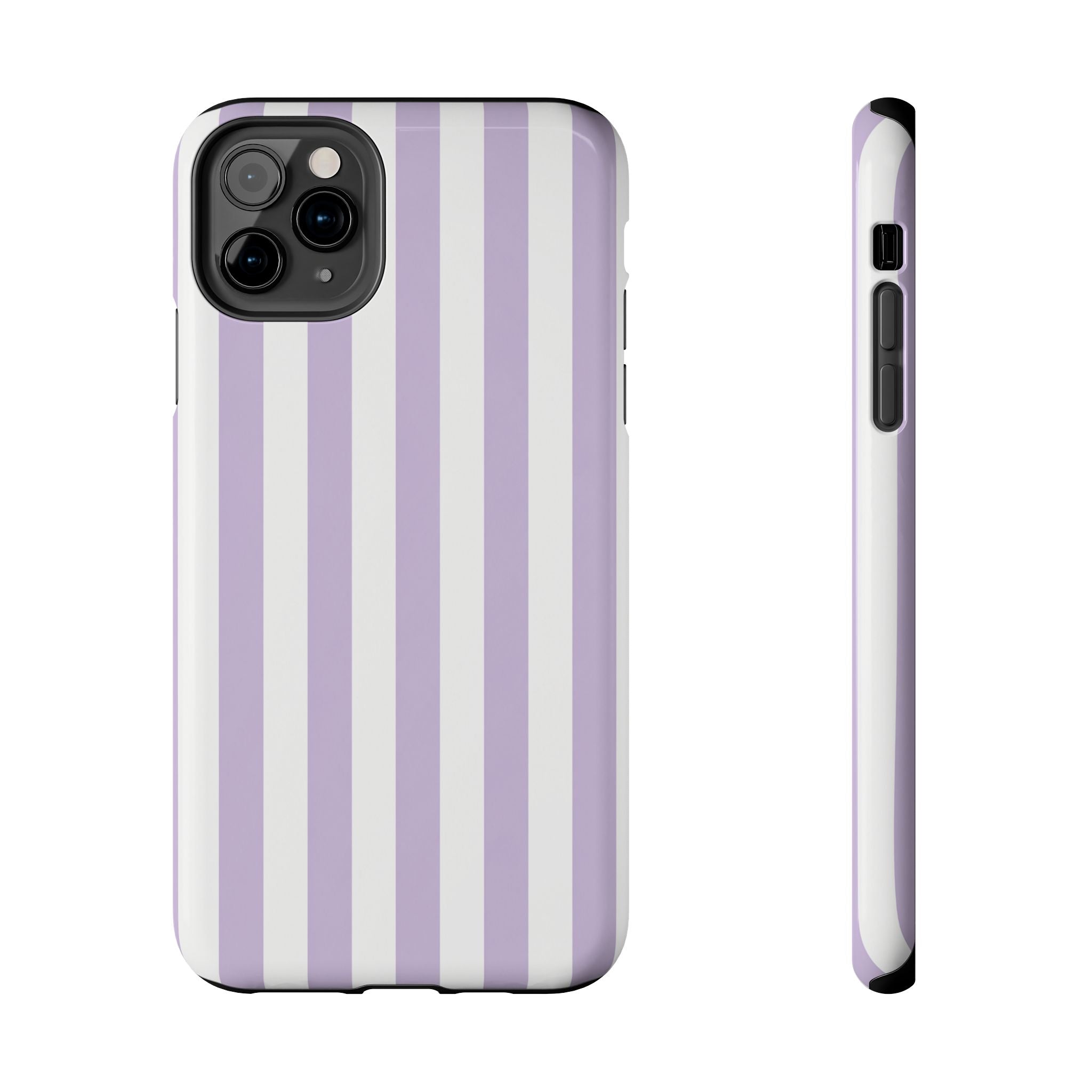 Lavender Mist Striped Tough Phone Case | Soft Purple & White Preppy iPhone Case