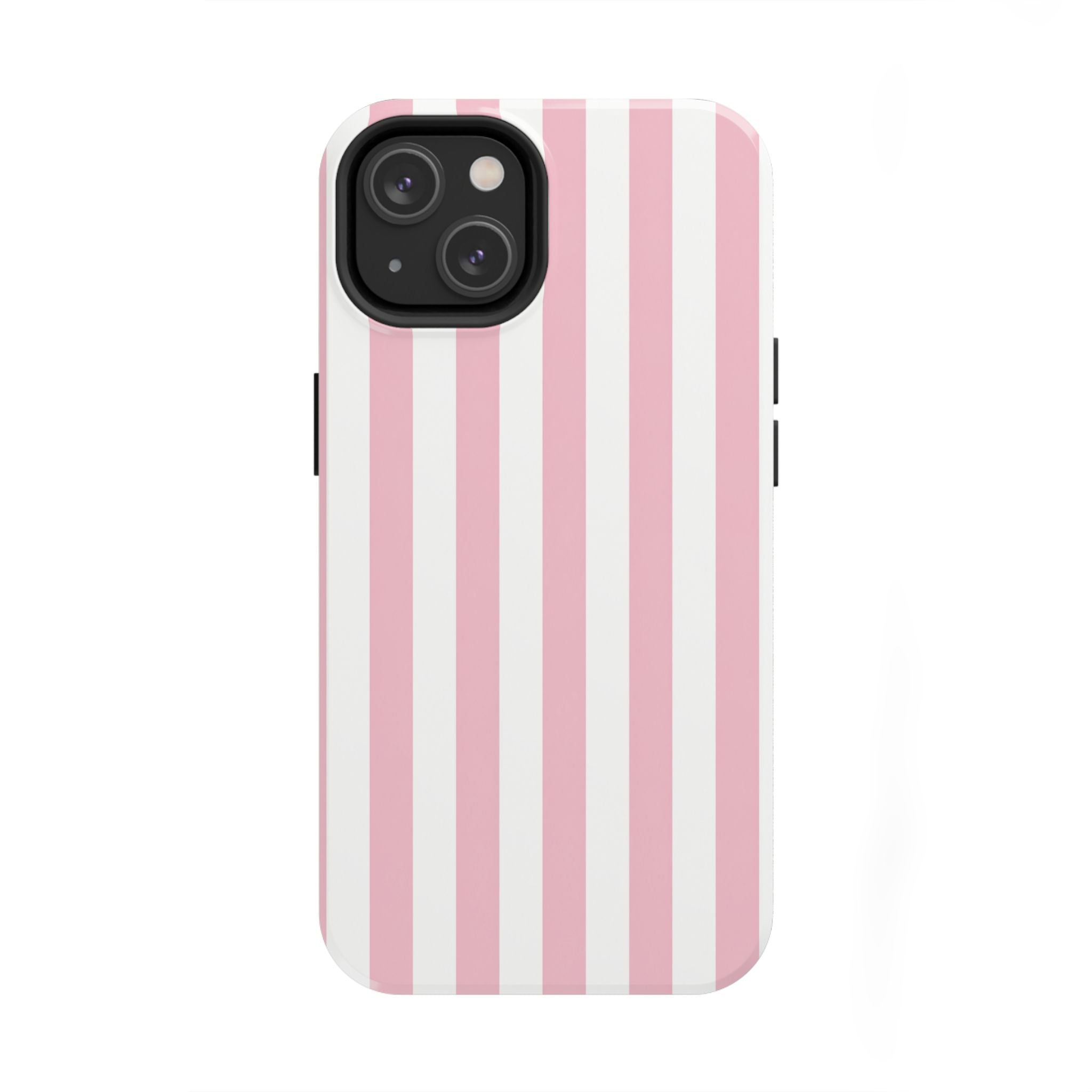 Pink Blush Striped Tough Phone Case | Soft Pink & White Preppy iPhone Case