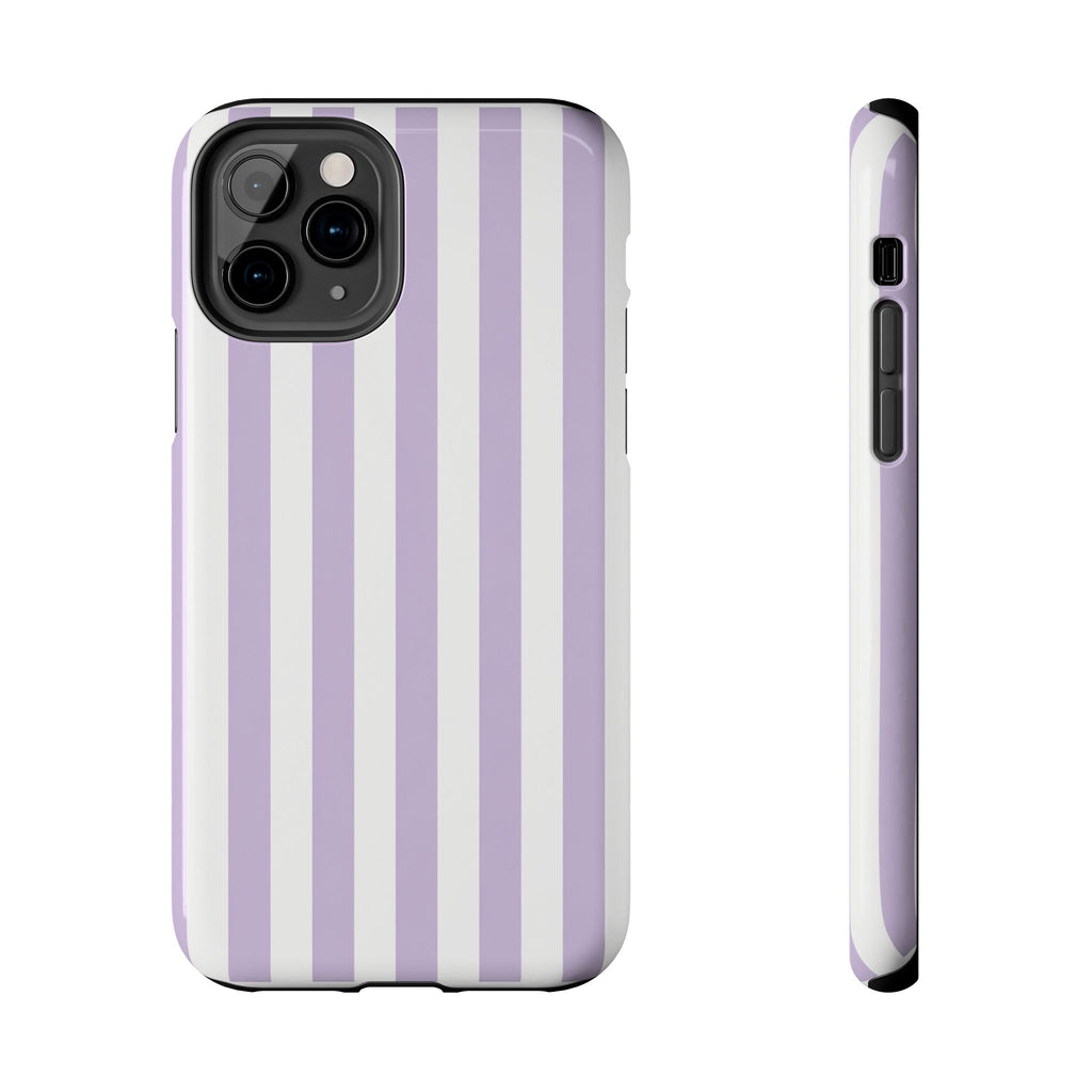 Lavender Mist Striped Tough Phone Case | Soft Purple & White Preppy iPhone Case
