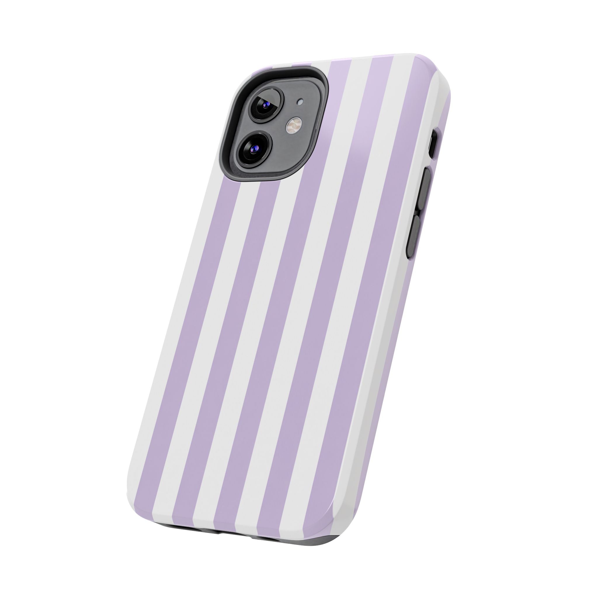 Lavender Mist Striped Tough Phone Case | Soft Purple & White Preppy iPhone Case