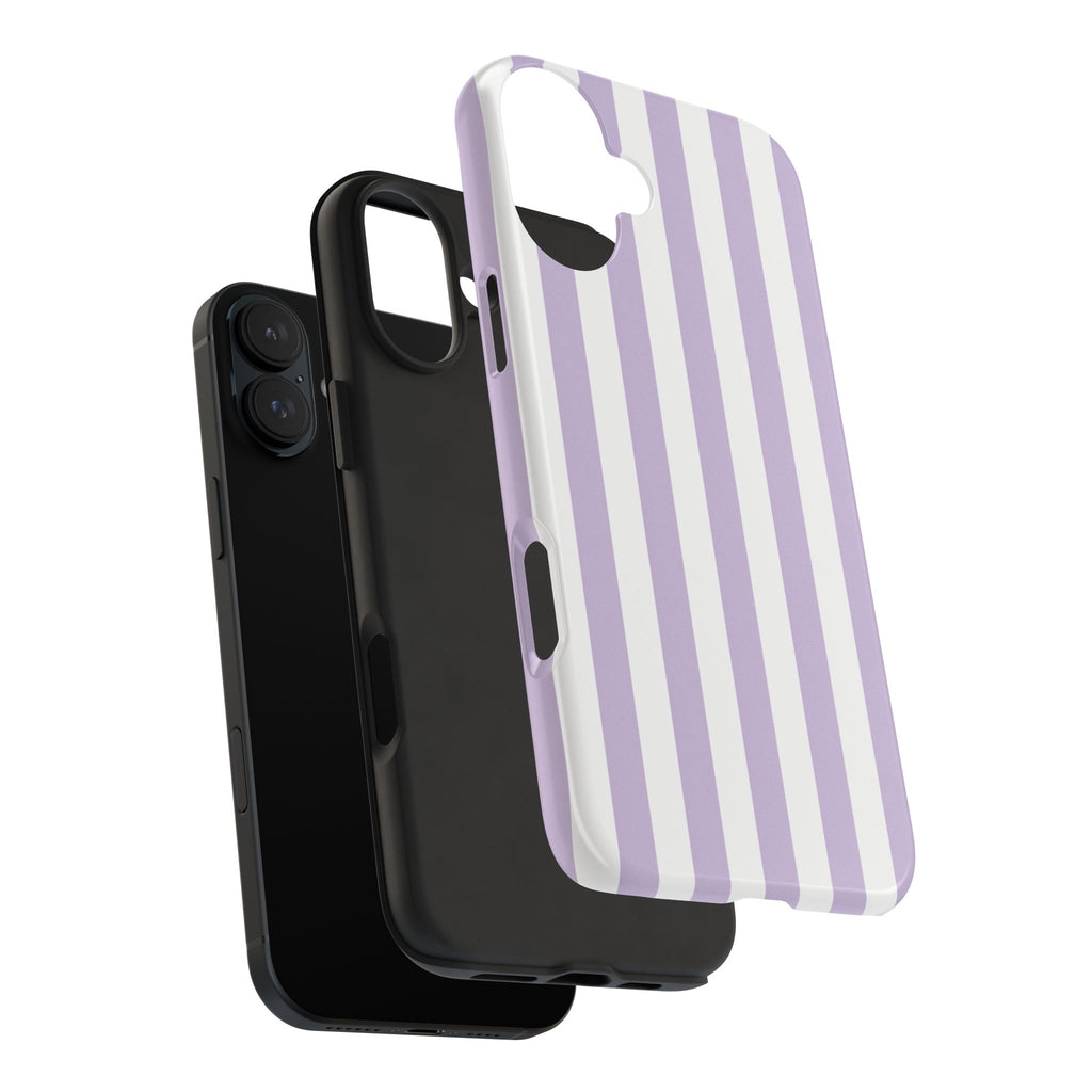 Lavender Mist Striped Tough Phone Case | Soft Purple & White Preppy iPhone Case