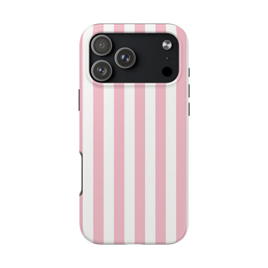 Pink Blush Striped Tough Phone Case | Soft Pink & White Preppy iPhone Case