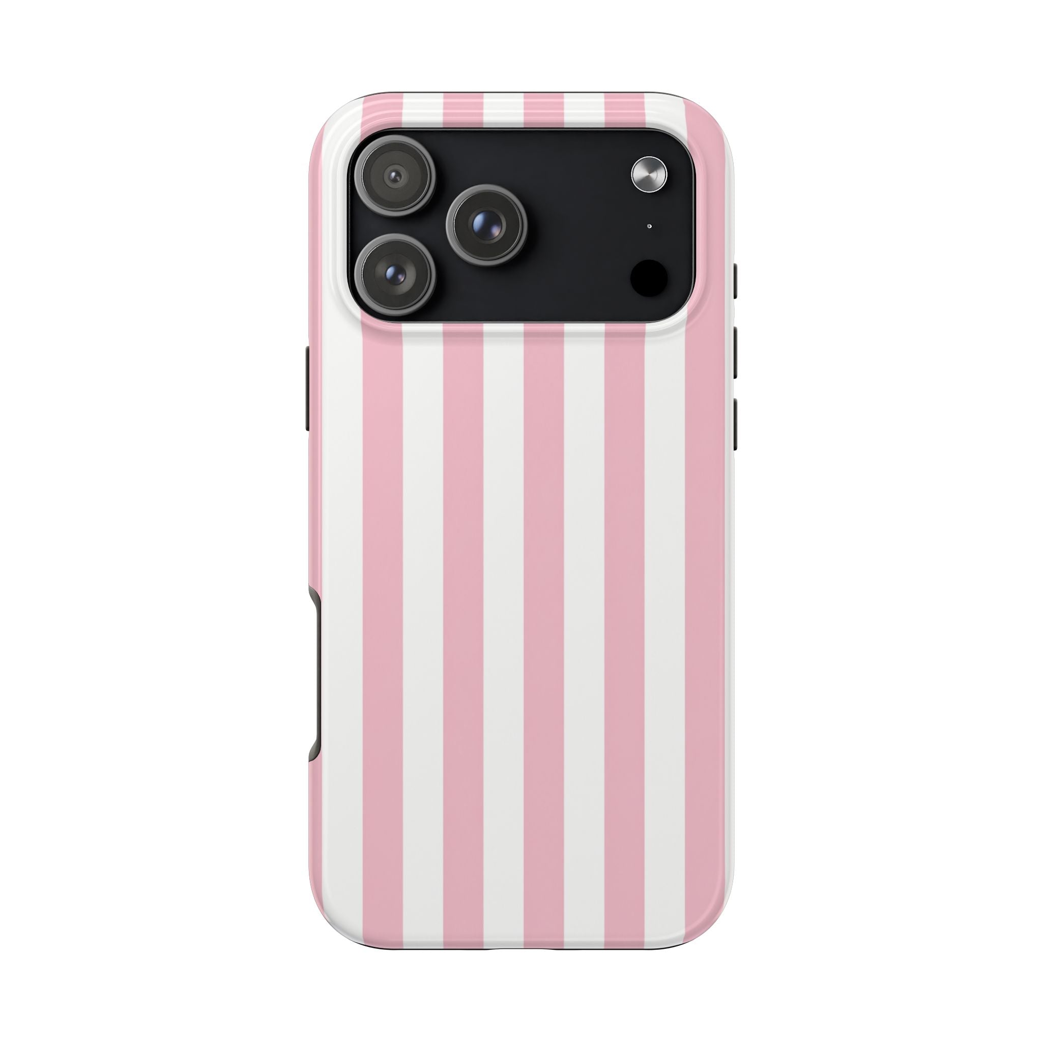 Pink Blush Striped Tough Phone Case | Soft Pink & White Preppy iPhone Case