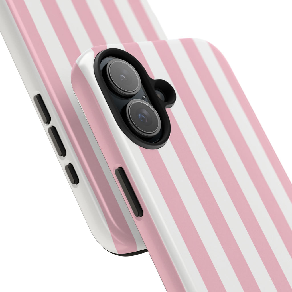 Pink Blush Striped Tough Phone Case | Soft Pink & White Preppy iPhone Case