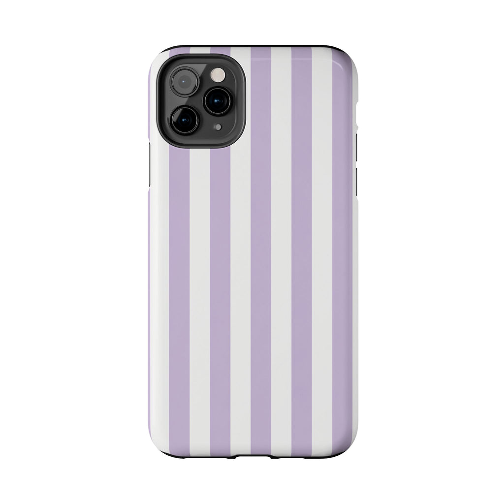 Lavender Mist Striped Tough Phone Case | Soft Purple & White Preppy iPhone Case