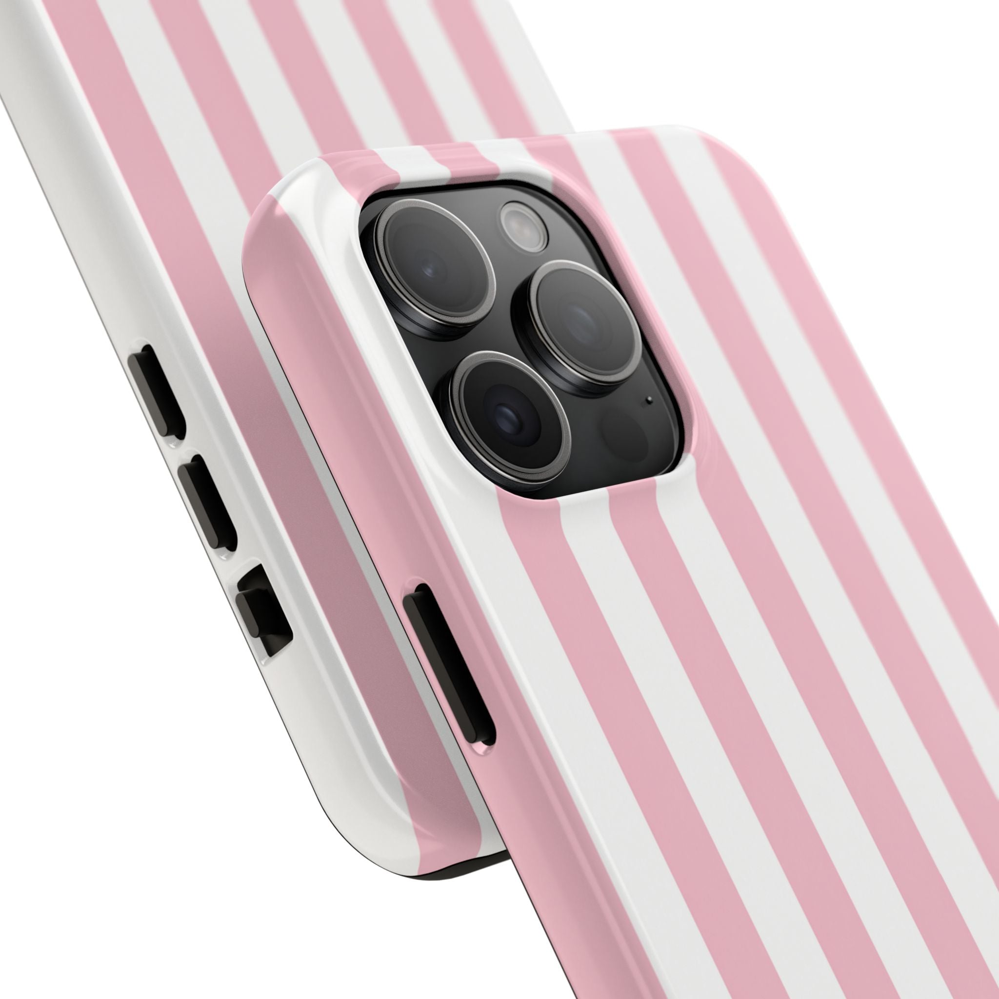 Pink Blush Striped Tough Phone Case | Soft Pink & White Preppy iPhone Case