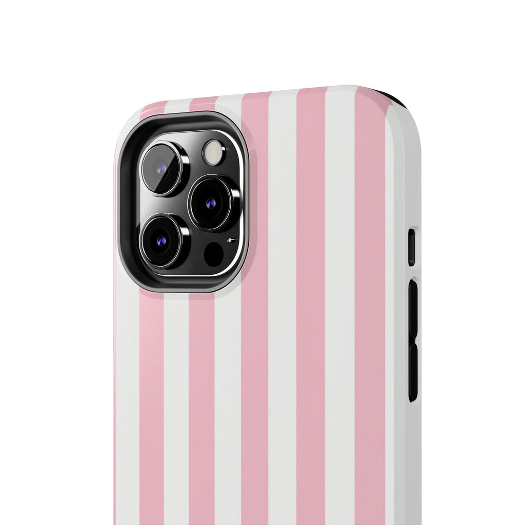 Pink Blush Striped Tough Phone Case | Soft Pink & White Preppy iPhone Case