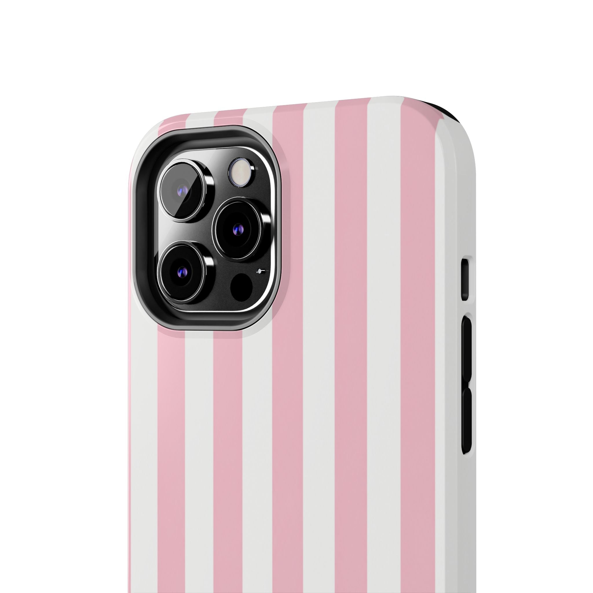 Pink Blush Striped Tough Phone Case | Soft Pink & White Preppy iPhone Case
