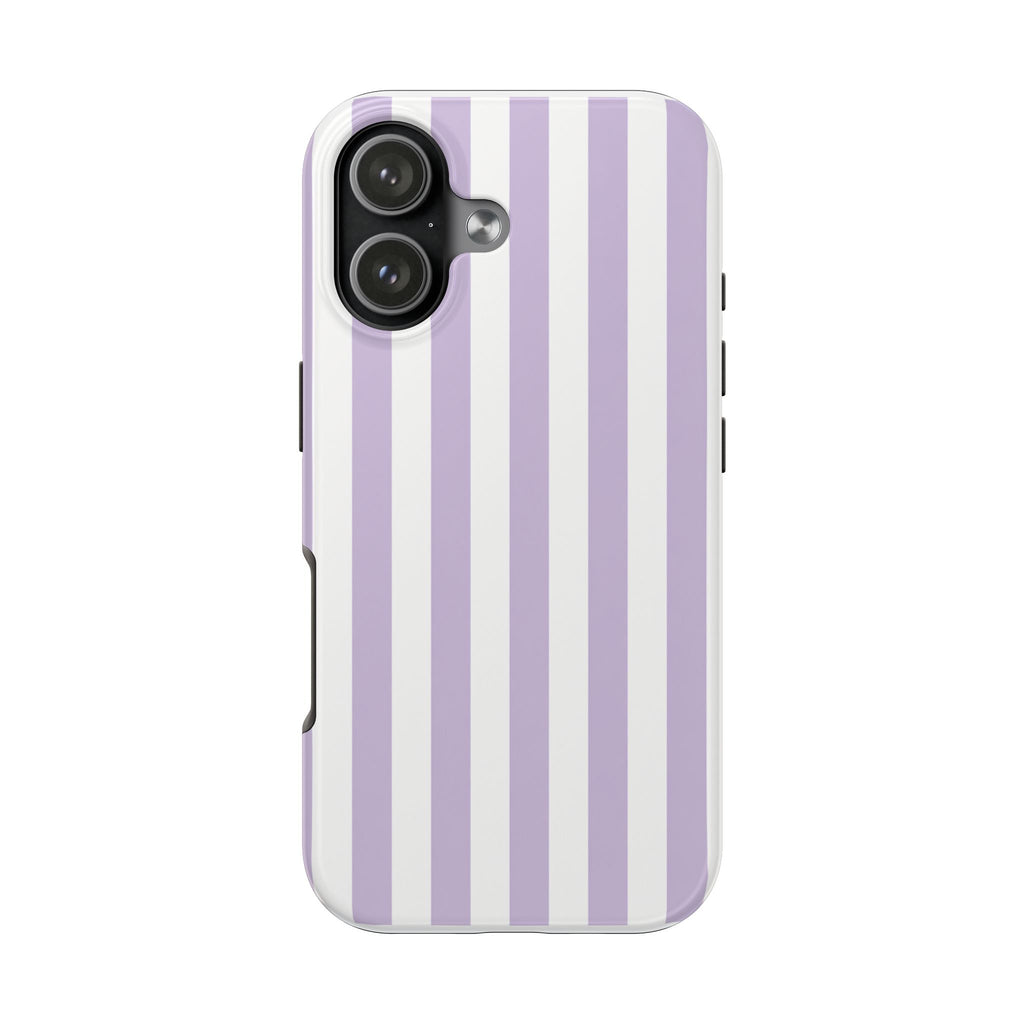 Lavender Mist Striped Tough Phone Case | Soft Purple & White Preppy iPhone Case