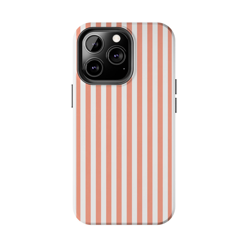 Coral Reef Striped Tough Phone Case | Coral & White Coastal iPhone Case