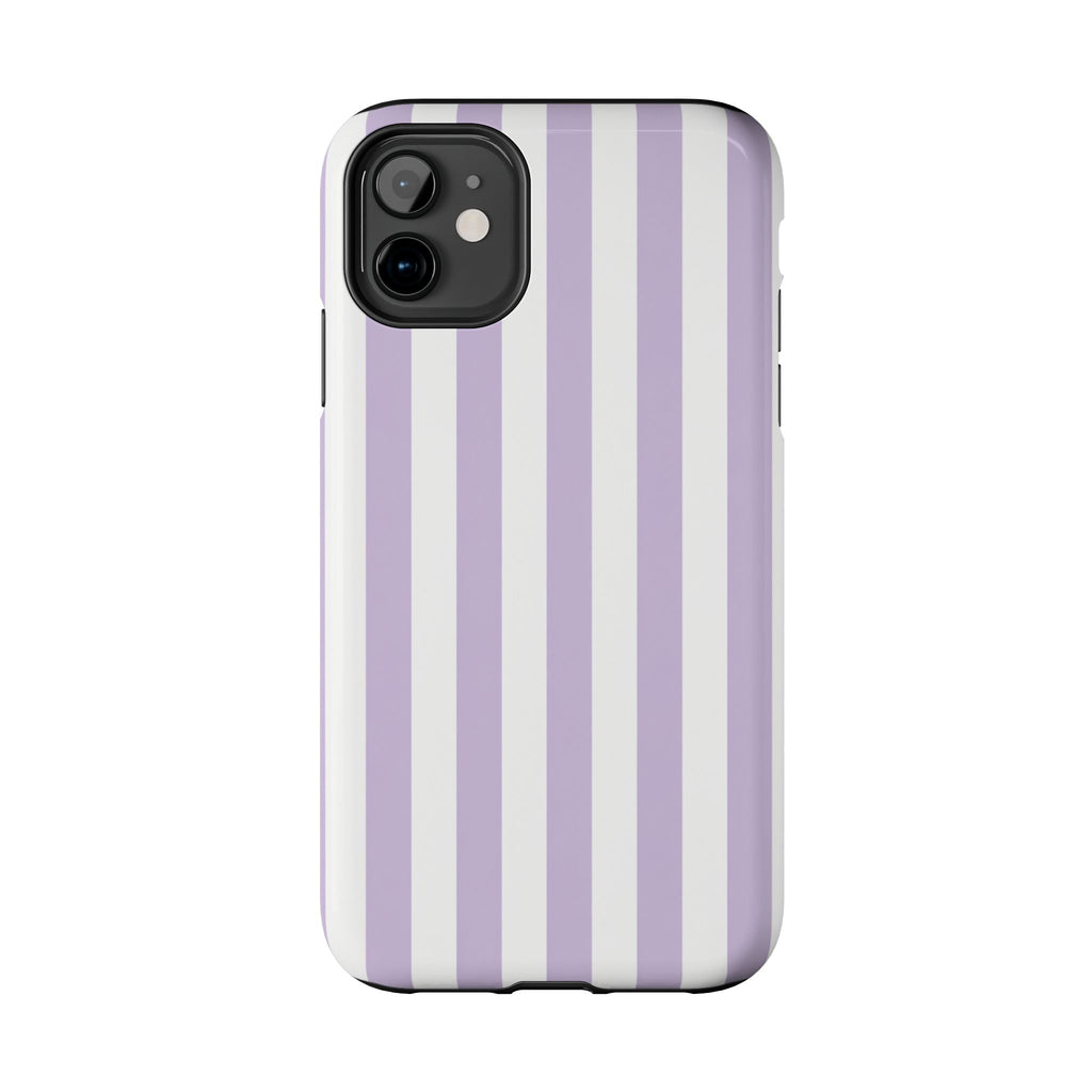 Lavender Mist Striped Tough Phone Case | Soft Purple & White Preppy iPhone Case