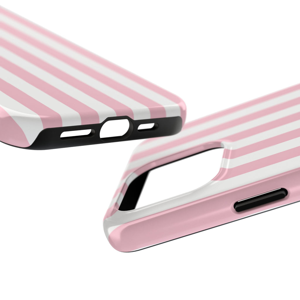 Pink Blush Striped Tough Phone Case | Soft Pink & White Preppy iPhone Case