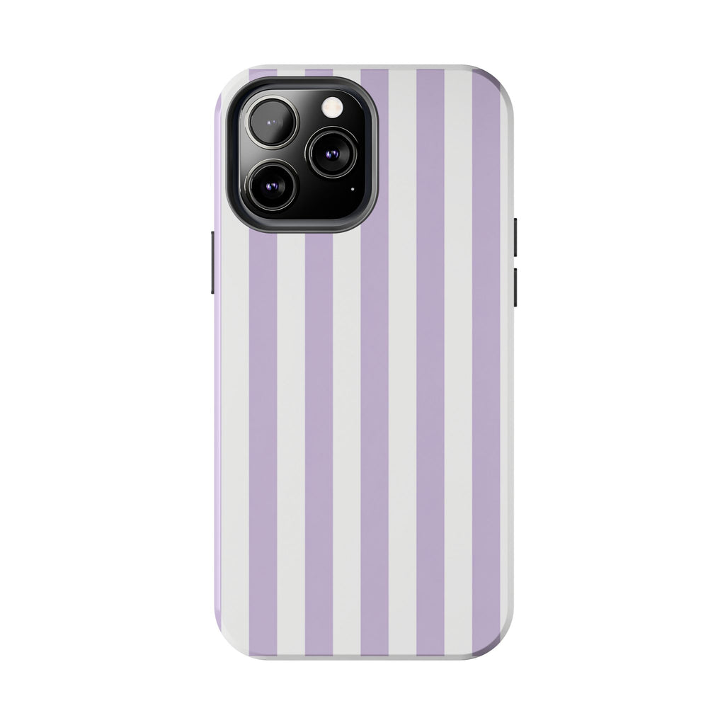 Lavender Mist Striped Tough Phone Case | Soft Purple & White Preppy iPhone Case
