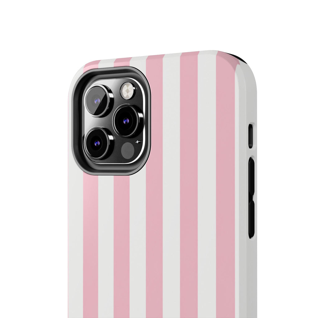 Pink Blush Striped Tough Phone Case | Soft Pink & White Preppy iPhone Case