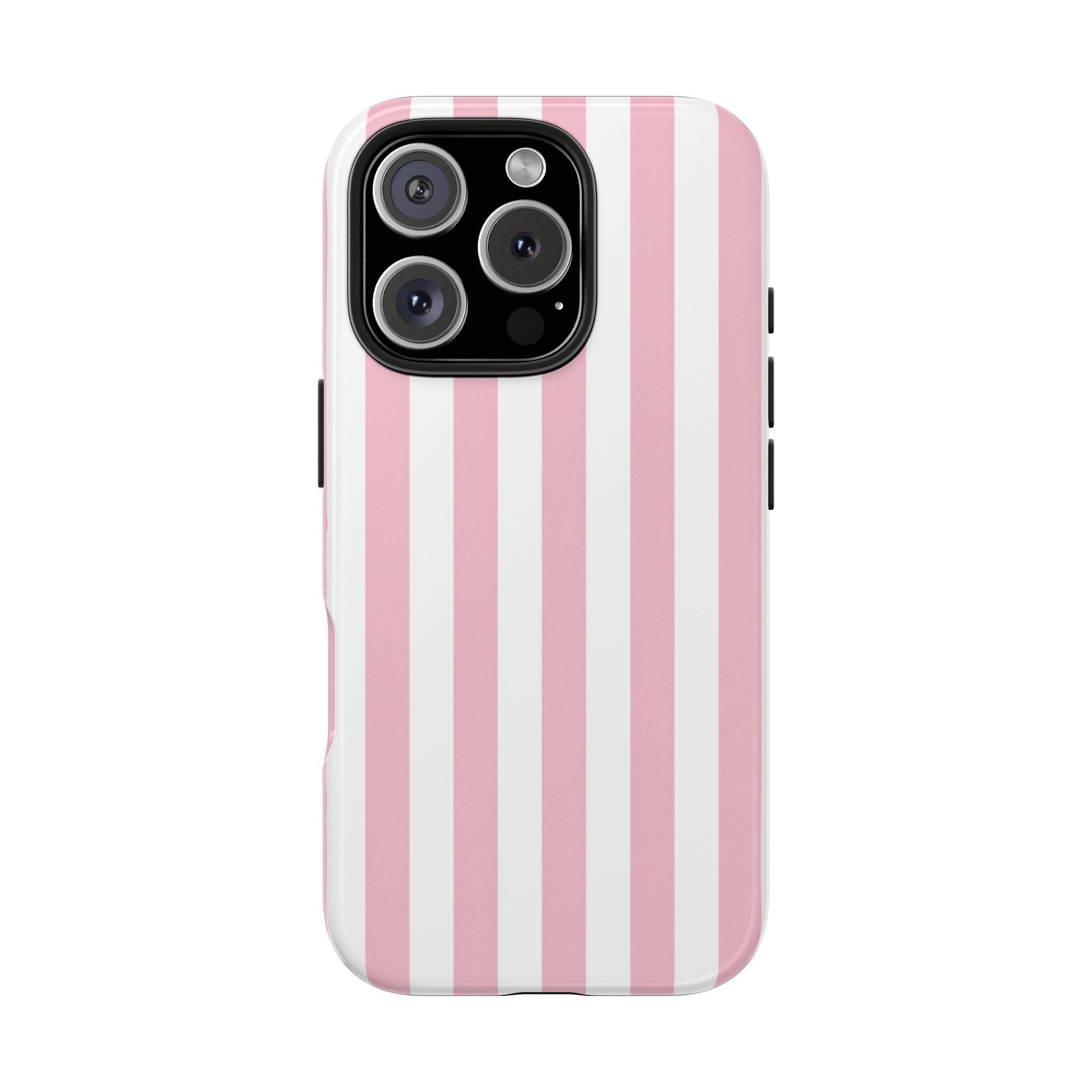 Pink Blush Striped Tough Phone Case | Soft Pink & White Preppy iPhone Case