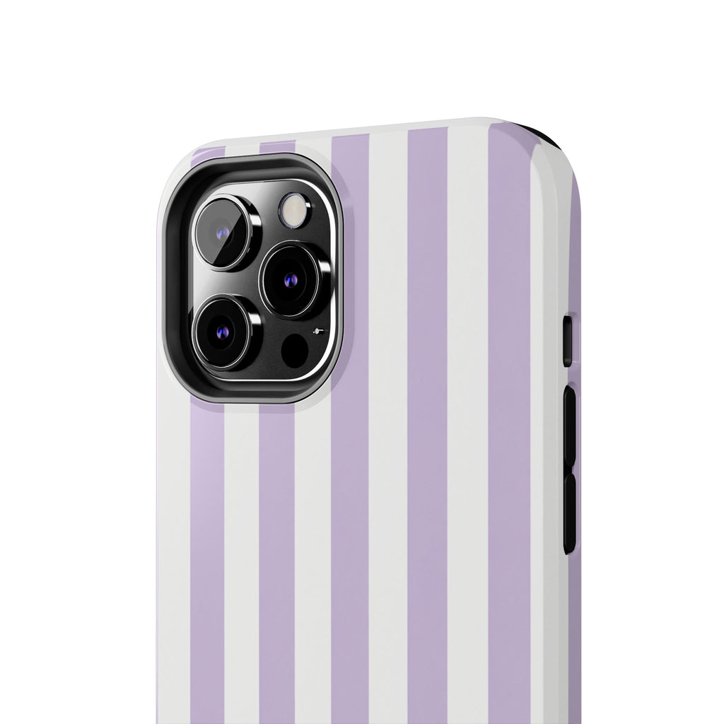 Lavender Mist Striped Tough Phone Case | Soft Purple & White Preppy iPhone Case